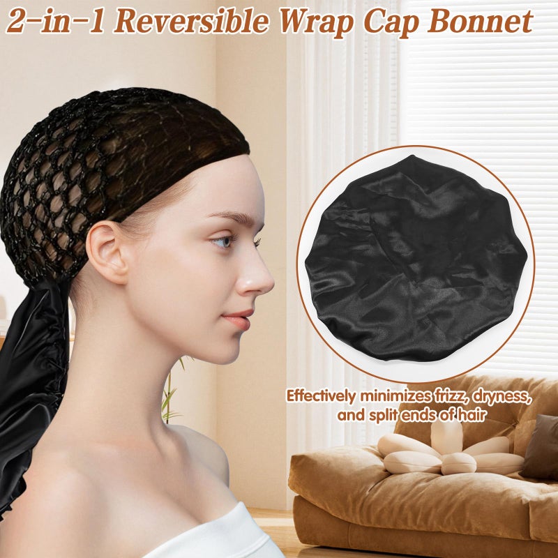 CYUXING 2 In1 Wrap Cap Bonnet Reversible Adjustable Tie Band | All-in-One Hair Net for Women | for Sleeping, Showering & Sports | Adjustable Design with Premium Fabric for Hair Protection - Image 3